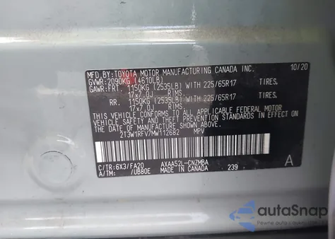 2021 Toyota Rav4 Xle из США, поврежденный, VIN 2T3W1RFV7MW112682